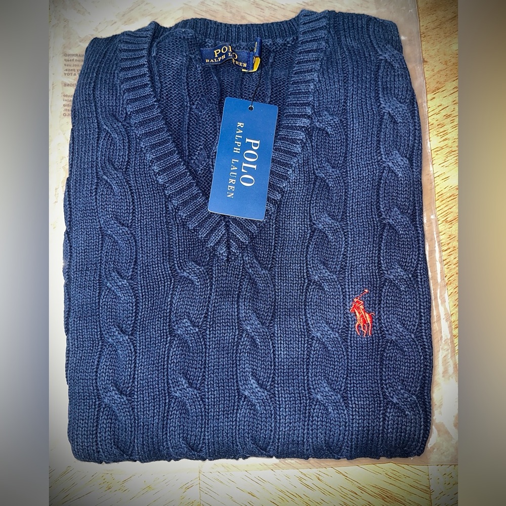 Ralph Lauren Dark Blue Cable Knit Sweater Layering Vest